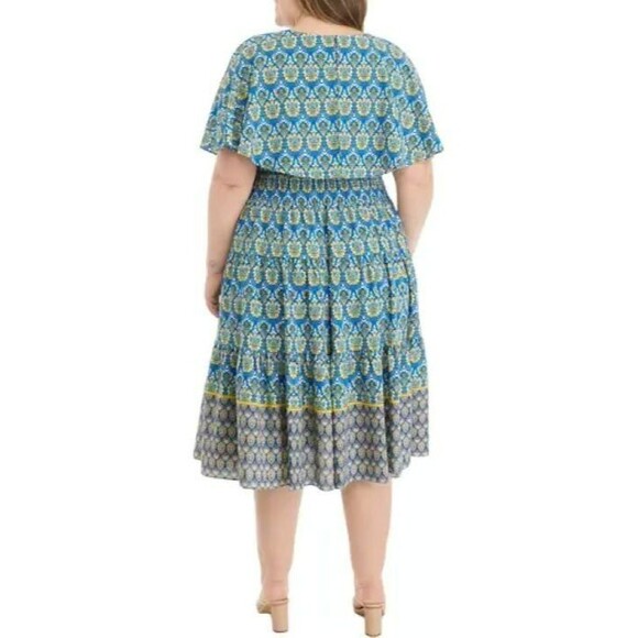 Julian Taylor Women's  Short Sleeve Round Neck Printed Chiffon Dress NWT, 14W - Picture 3 of 8